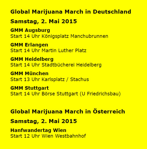 Global Marijuana March 2015, Demonstrationen am 2. Mai 2015