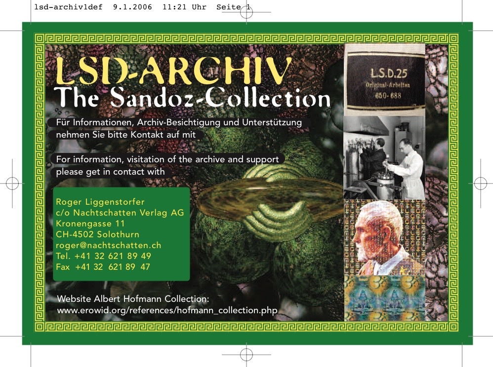 Die Abbildung zeigt die Information zum LSD-Archiv, der sogenannten Sandoz-Collection. Foto: Privatarchiv Roger Liggenstorfer