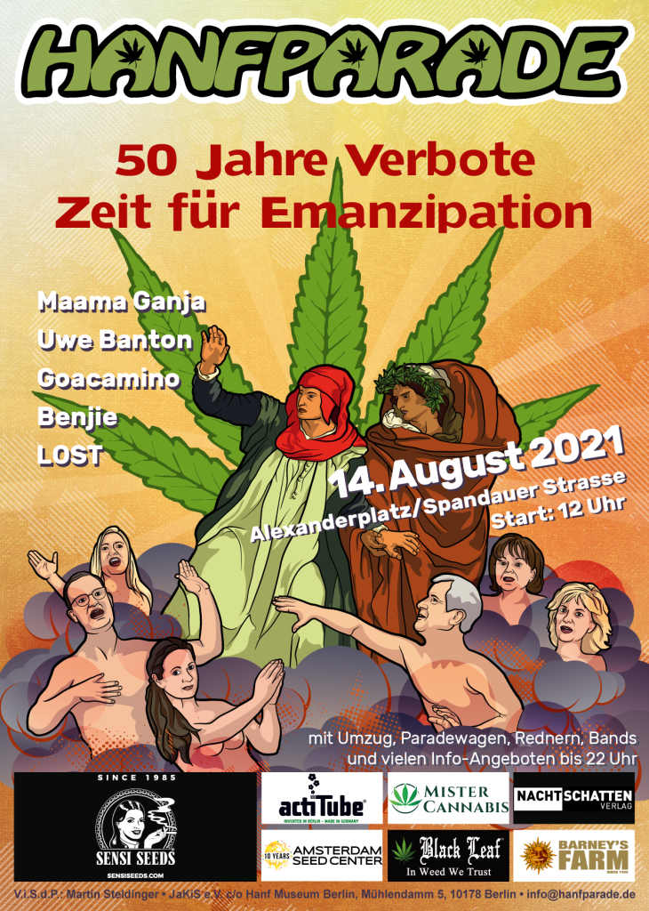 Poster zur Hanfparde 2021. Grafik: Doro Tops (zum Vergrößern, Bild anklicken)