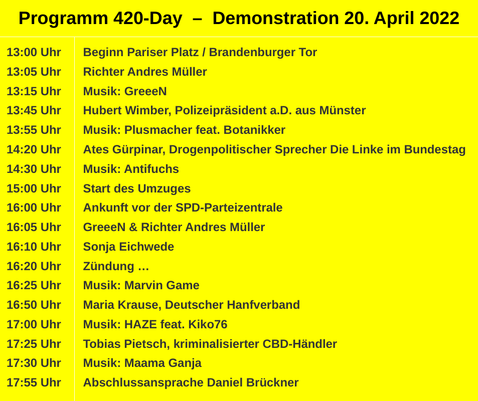 Programm 420-Day in Berlin am 20. April 2022
