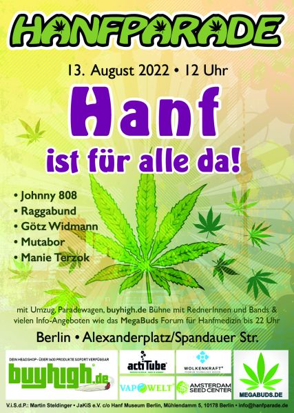 Plakat der Hanfparade 2022, Grafik: Doro Tops