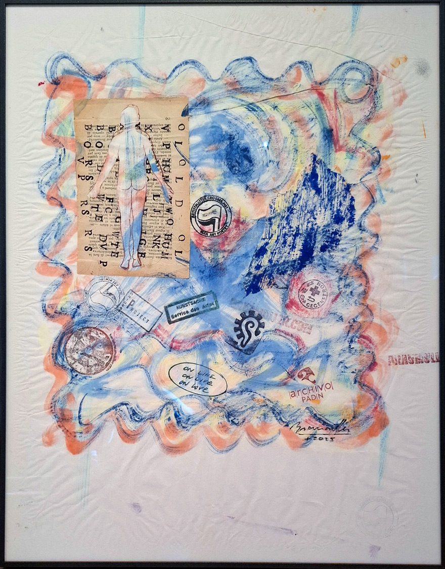 + Maggi, Ida y Vuelta, mixed media on rice paper, 57 x 45 cm, 2025.